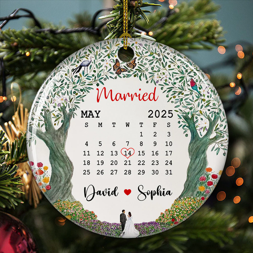 Married Custom Date - Personalized Custom Ceramic Ornament - Image 5