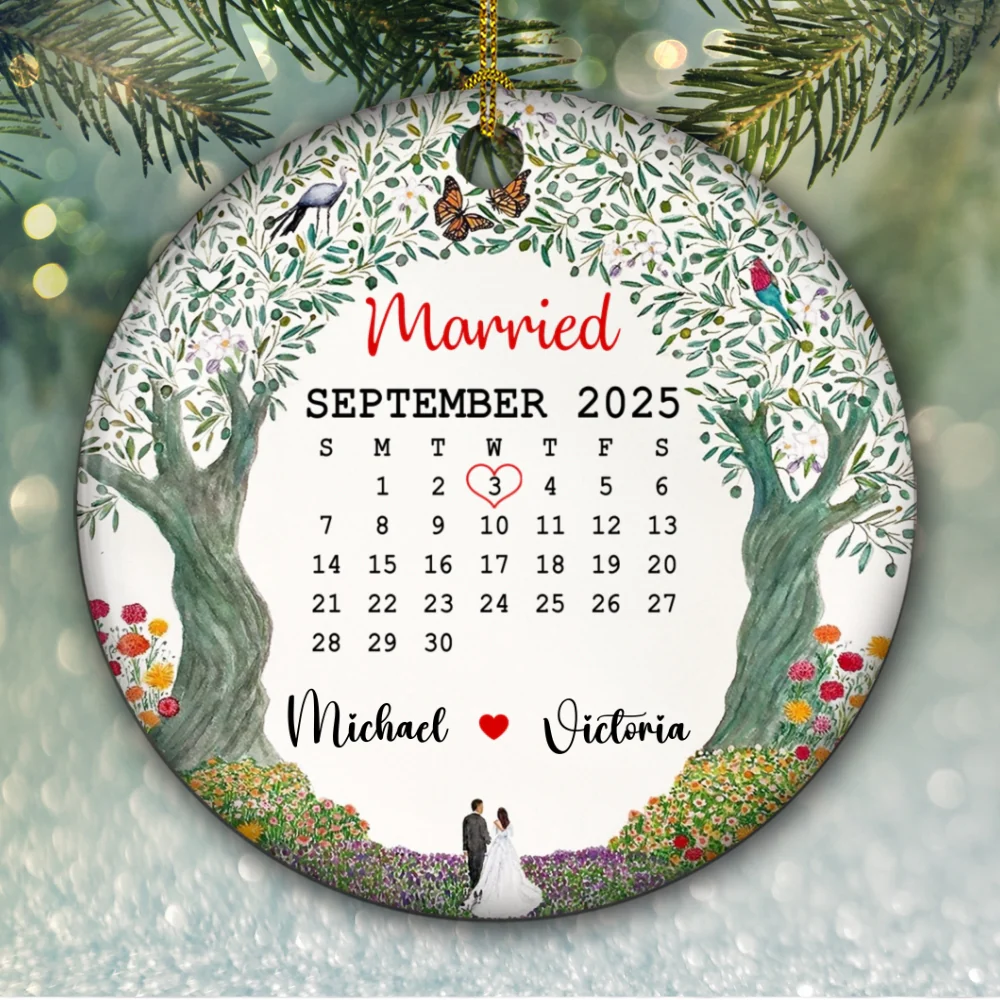 Married Custom Date - Personalized Custom Ceramic Ornament - Image 6