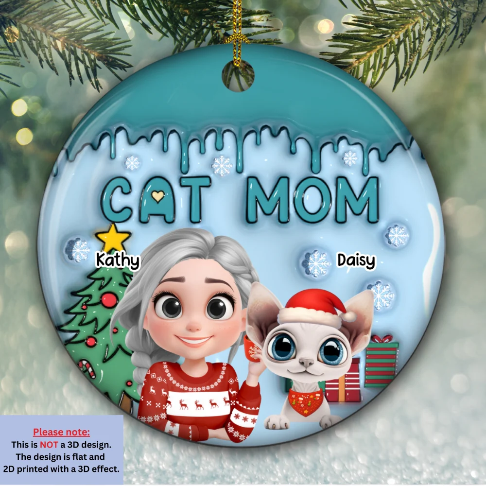Me And Lovely Cat  - Personalized Custom 3D Inflated Effect Ceramic Ornament - Image 5