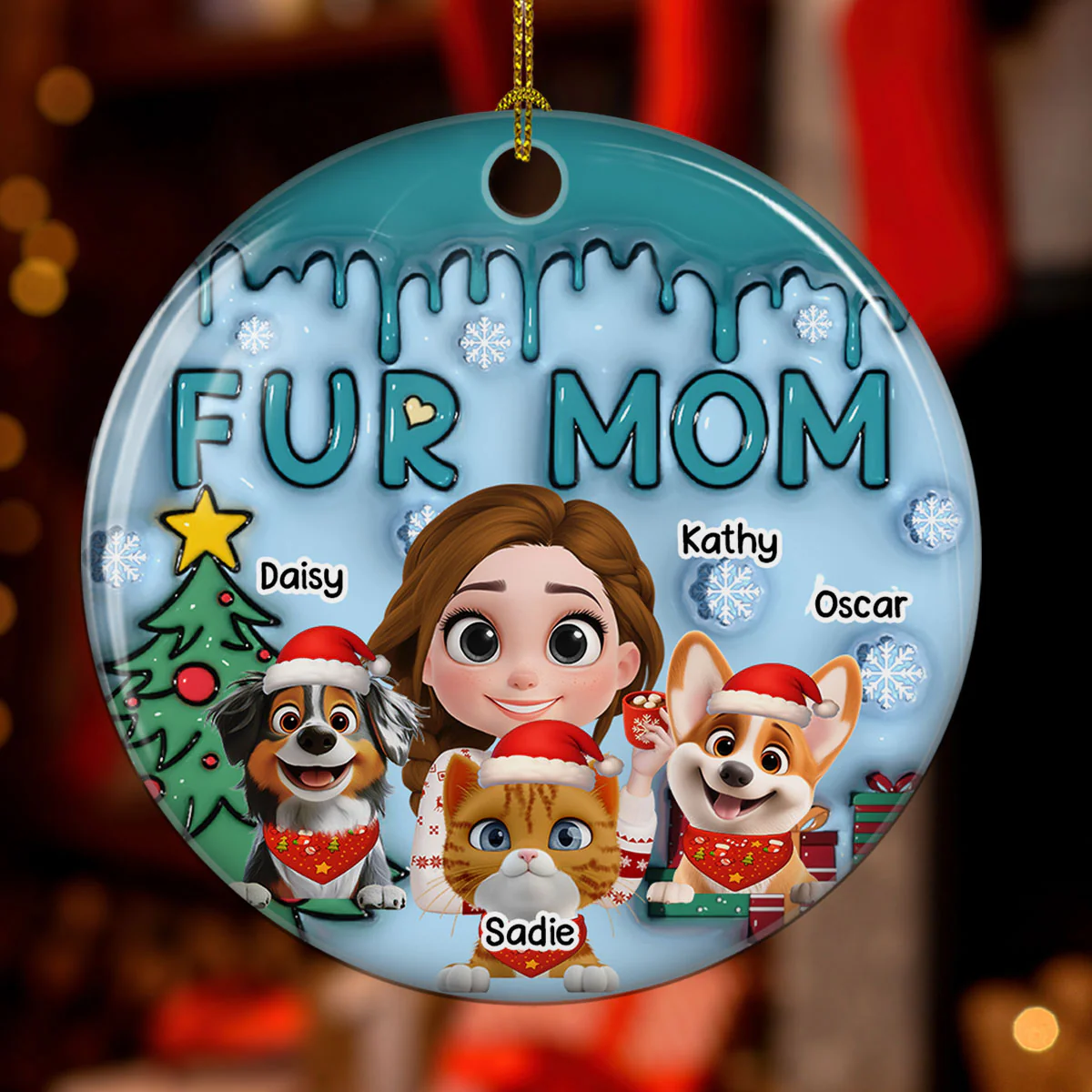Me And Lovely Pet  - Personalized Custom 3D Inflated Effect Ceramic Ornament - Image 3