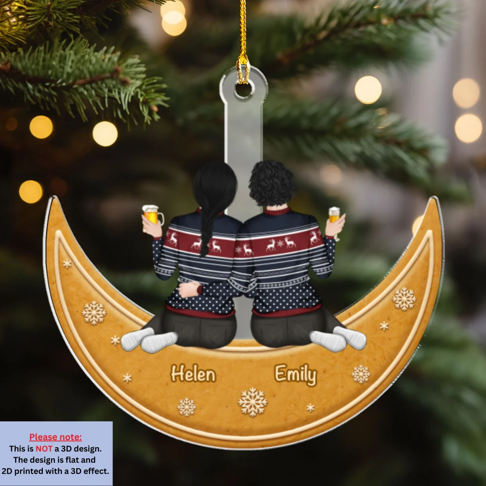 Me And You Sitting On The Cookie Moon - Personalized Custom Acrylic Ornament - Image 6
