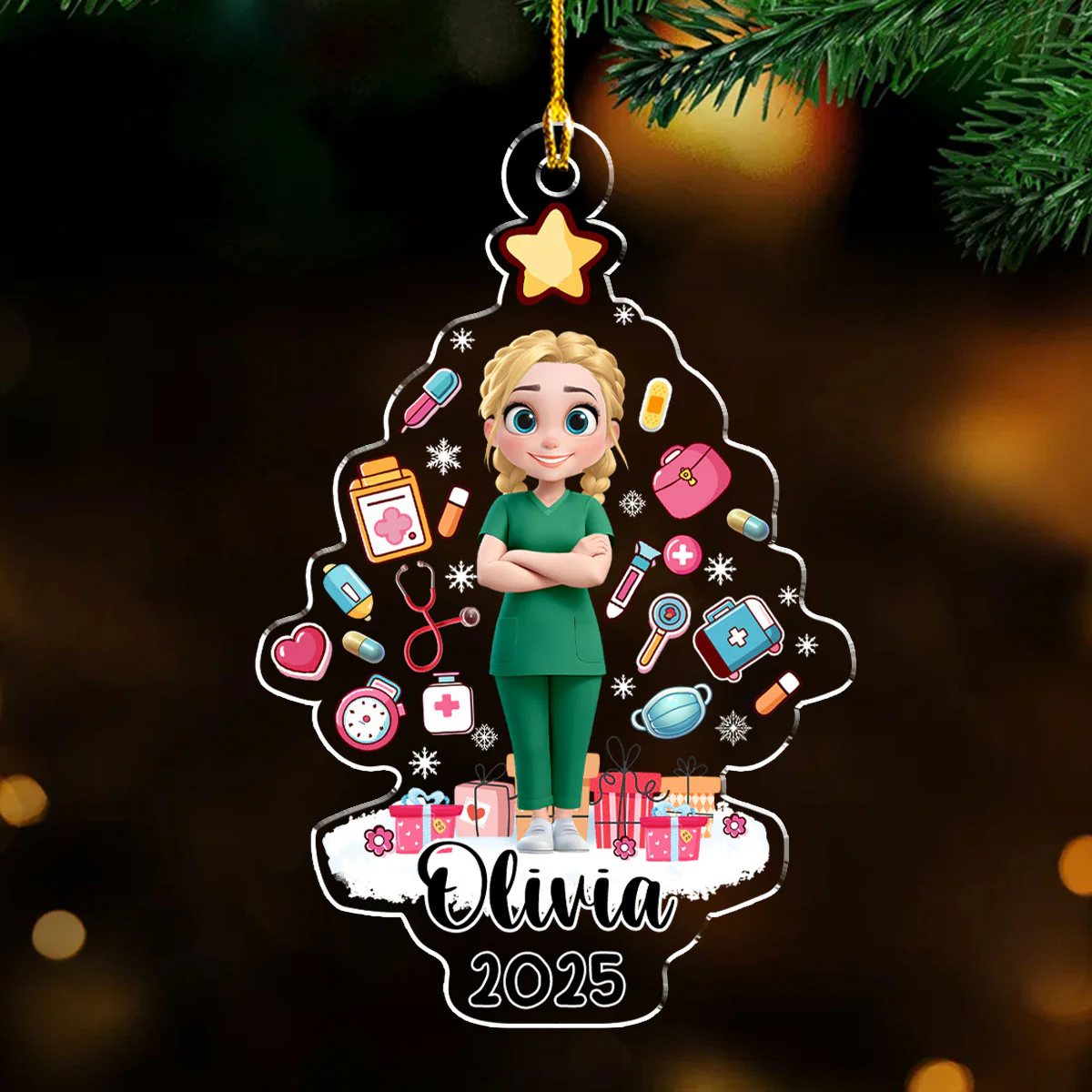 Medical Christmas Tree - Personalized Custom Acrylic Ornament  - Image 2