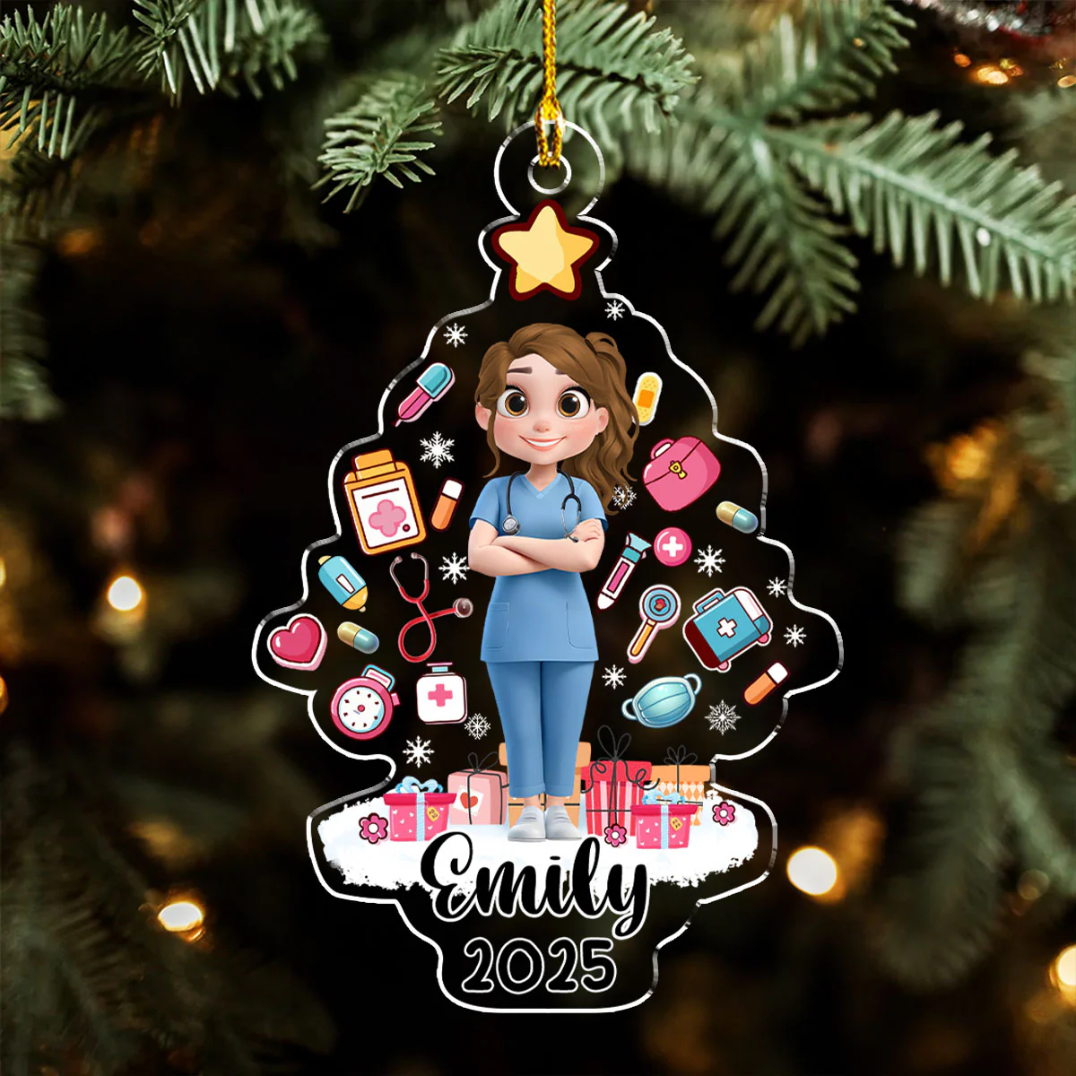 Medical Christmas Tree - Personalized Custom Acrylic Ornament  - Image 3