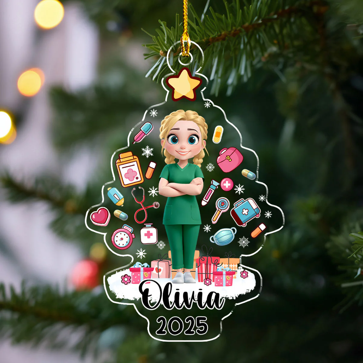 Medical Christmas Tree - Personalized Custom Acrylic Ornament  - Image 5