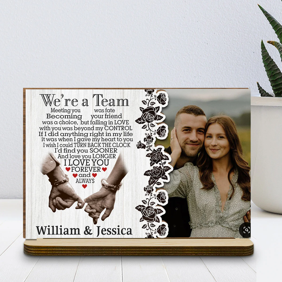 Meeting You Was Fate - Personalized Custom 2-Layer Wood Plaque With Flat Base - Image 2