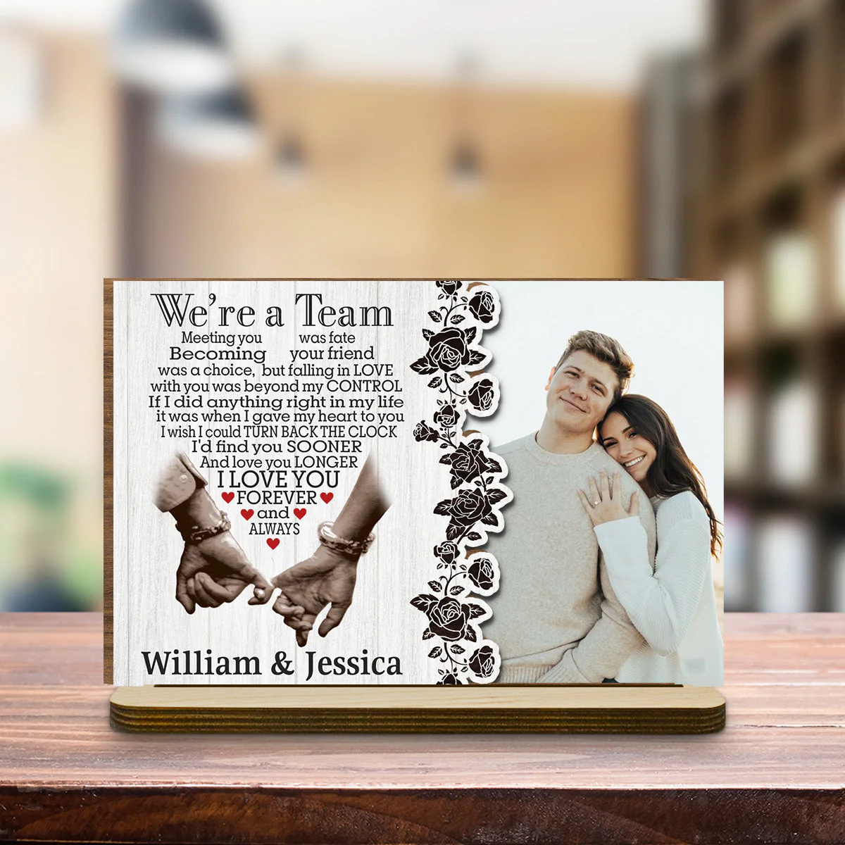 Meeting You Was Fate - Personalized Custom 2-Layer Wood Plaque With Flat Base - Image 4
