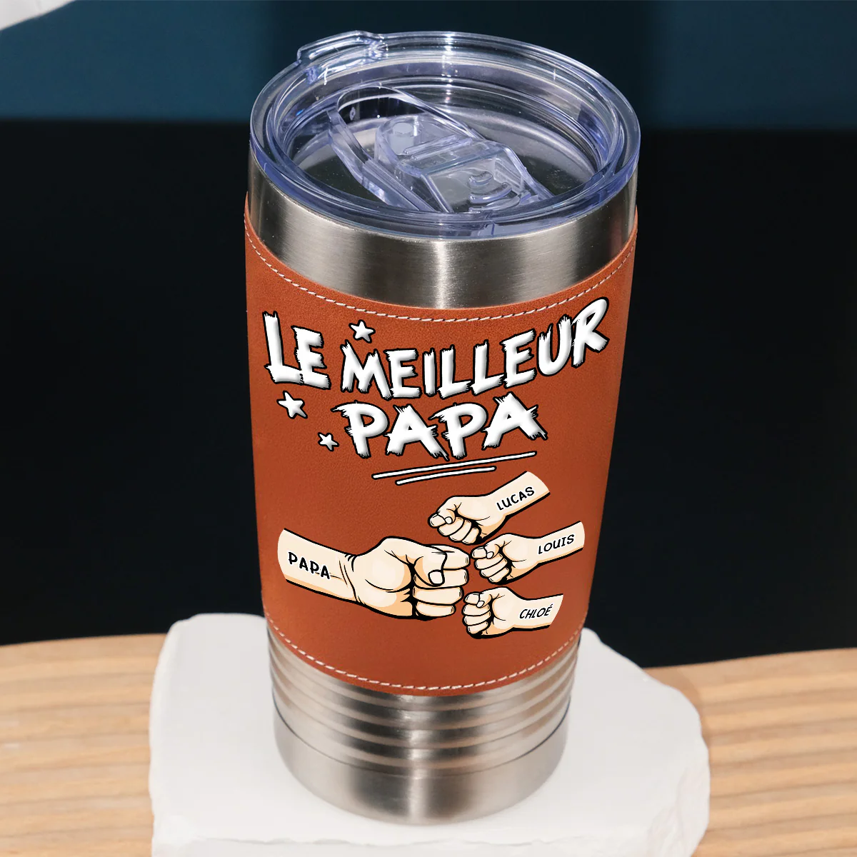 Meilleur Papa - Gobelet En Cuir Personnalisé - Image 2