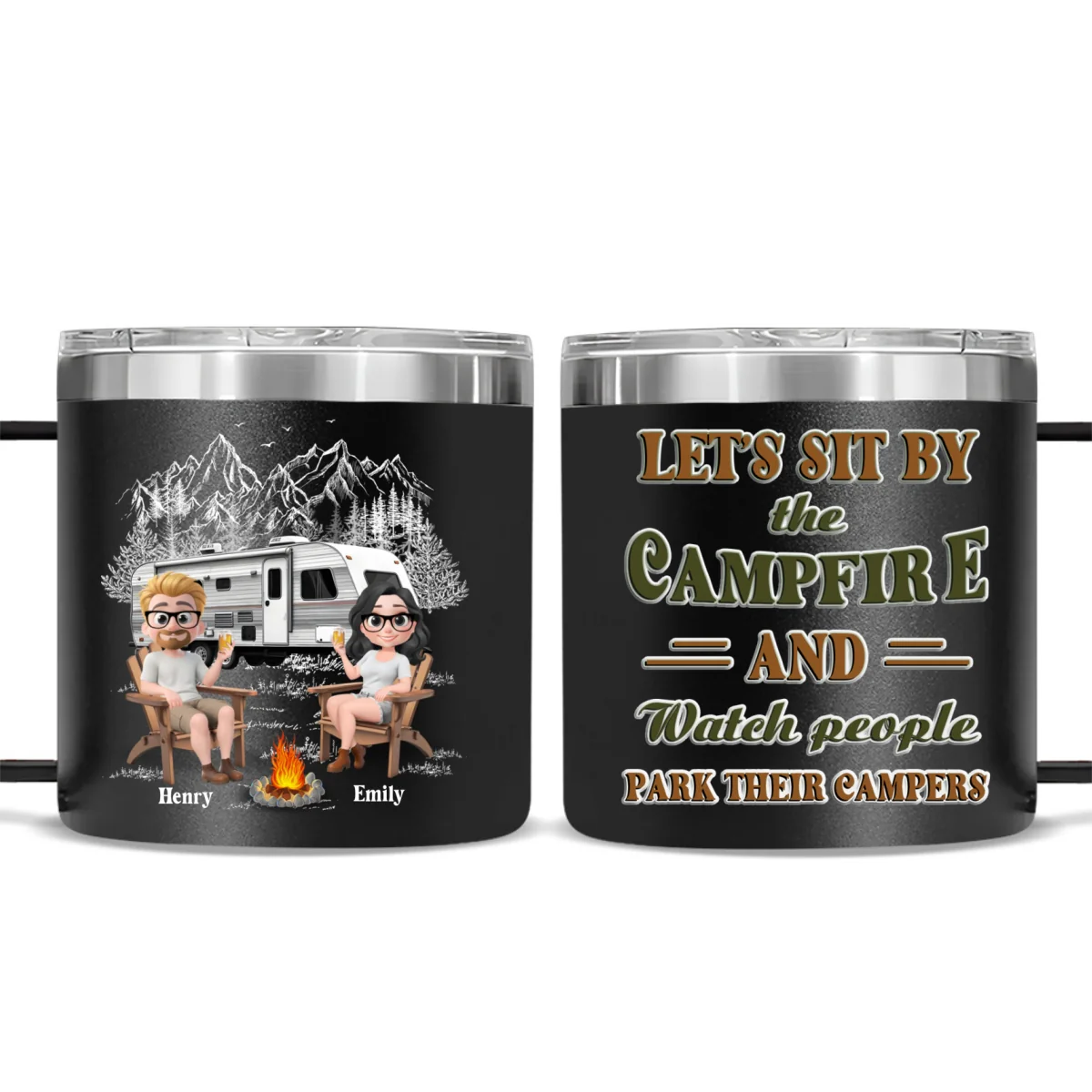 Memories At Campsite - Personalized Custom 14oz Stainless Steel Tumbler With Handle - Image 7