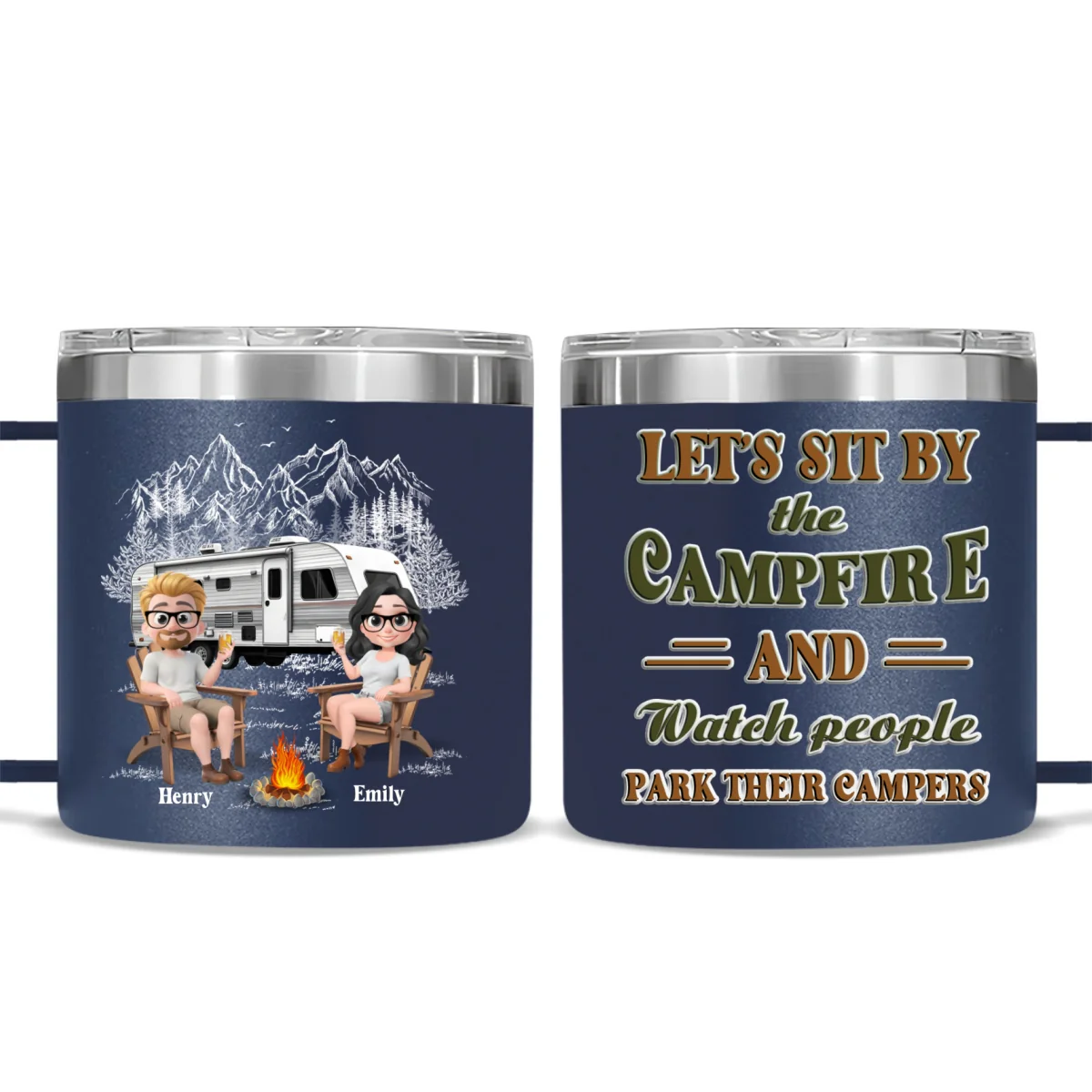 Memories At Campsite - Personalized Custom 14oz Stainless Steel Tumbler With Handle - Image 8
