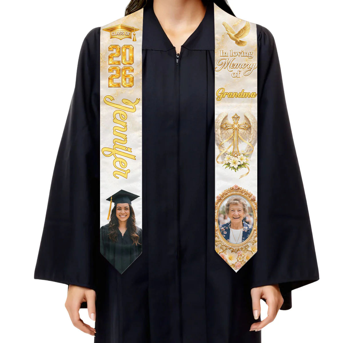 Memory Of Mom - Personalized Custom Graduation Stole - Image 3