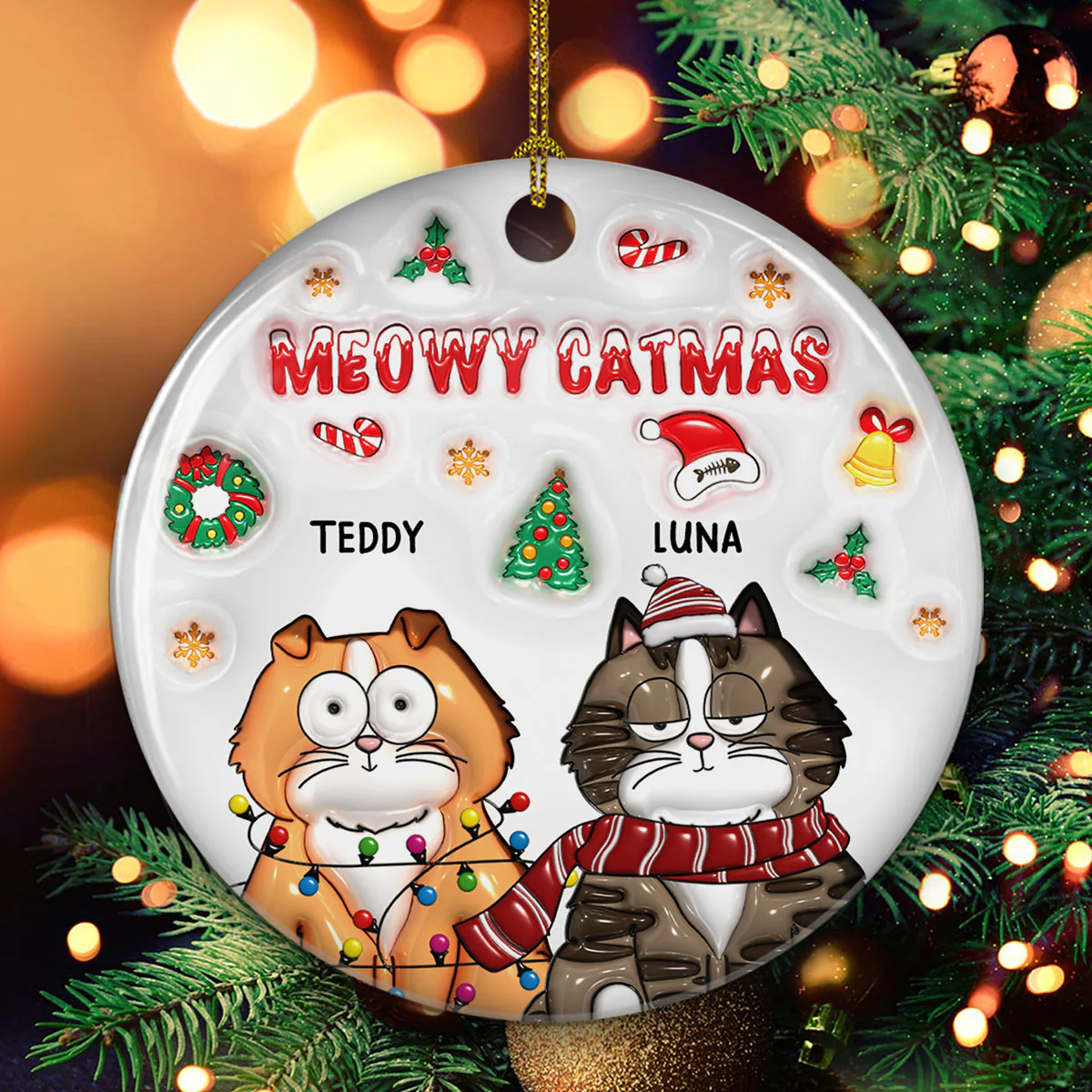 Meow Catmas - Personalized Custom 3D Inflated Effect Ceramic Ornament - Image 3