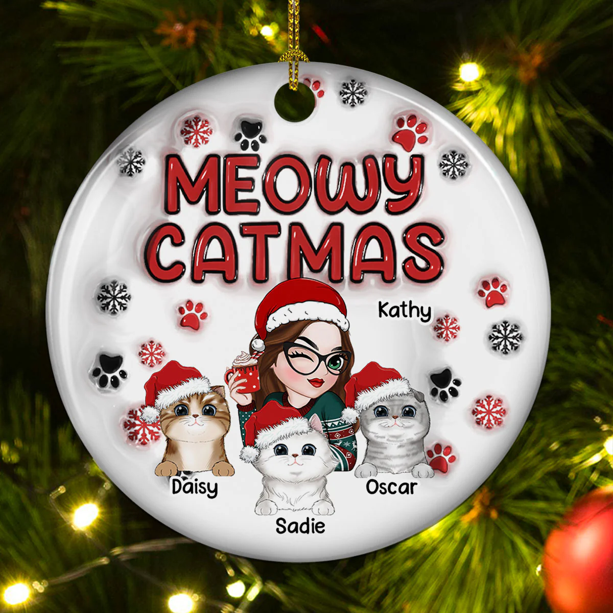 Meowy Catmas Cat Mom - Personalized Custom 3D Inflated Effect Ceramic Ornament - Image 4