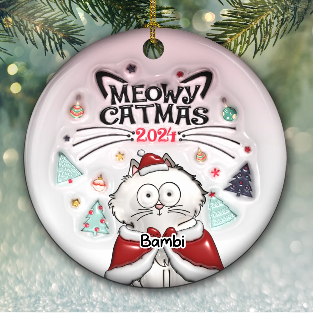 Meowy Catmas - Personalized Custom 3D Inflated Effect Ceramic Ornament - Image 4