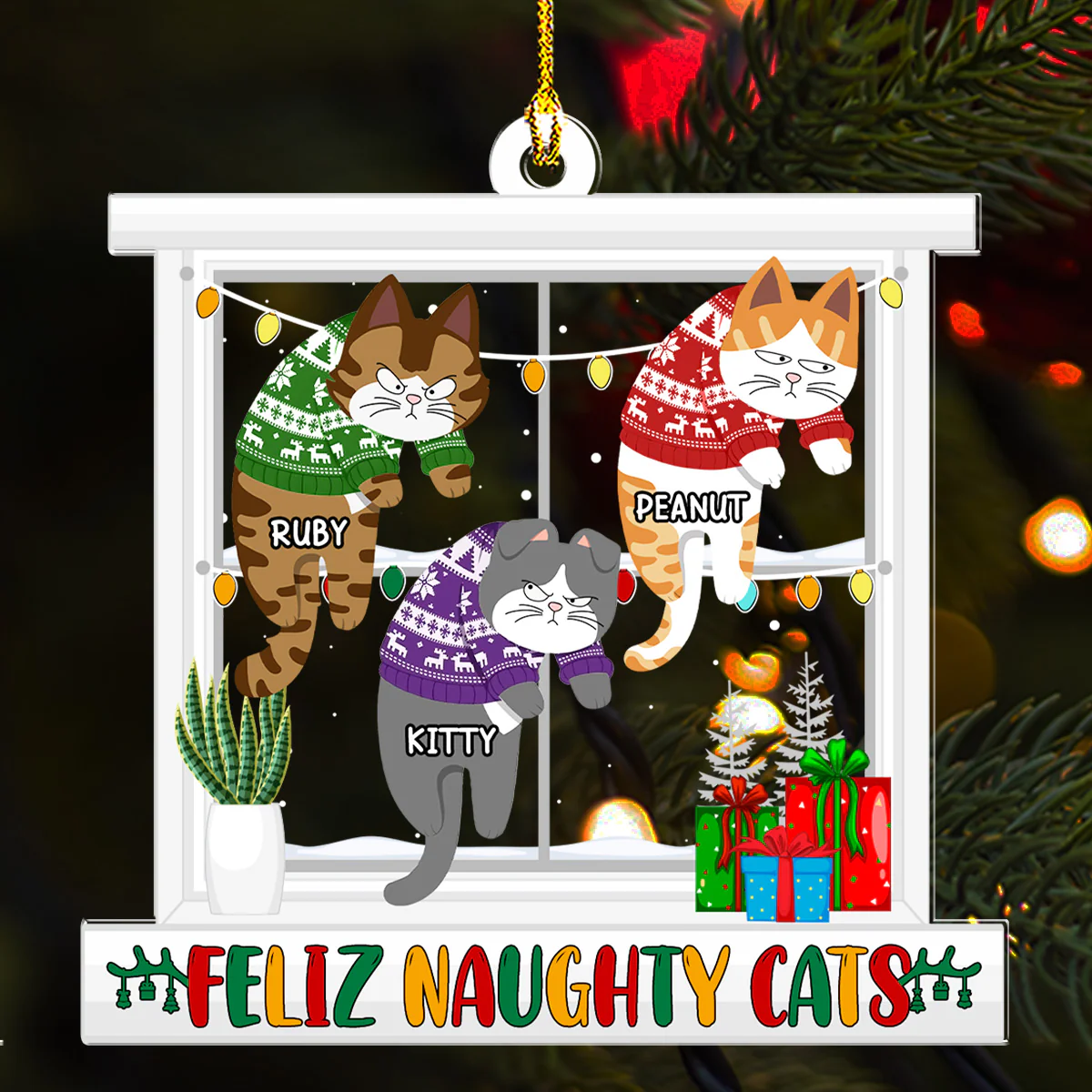 Meowy Christmas - Personalized Custom Acrylic Ornament - Image 3