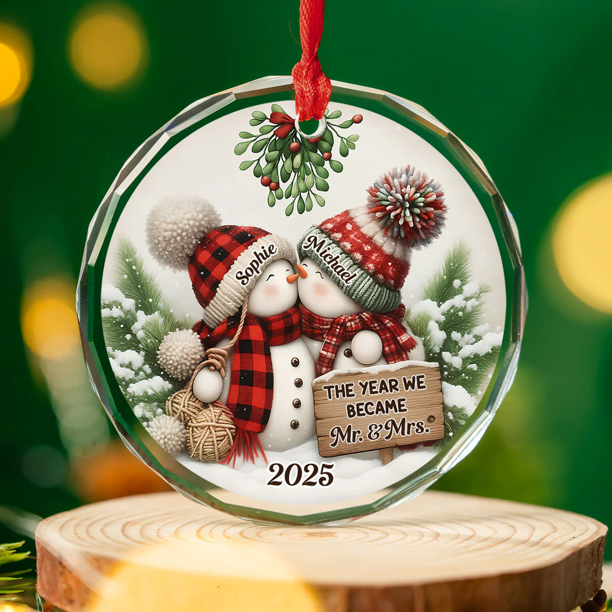 Merry And Bright Together - Personalized Custom Glass Ornament - Image 3