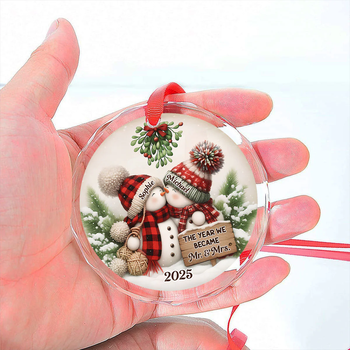 Merry And Bright Together - Personalized Custom Glass Ornament - Image 5