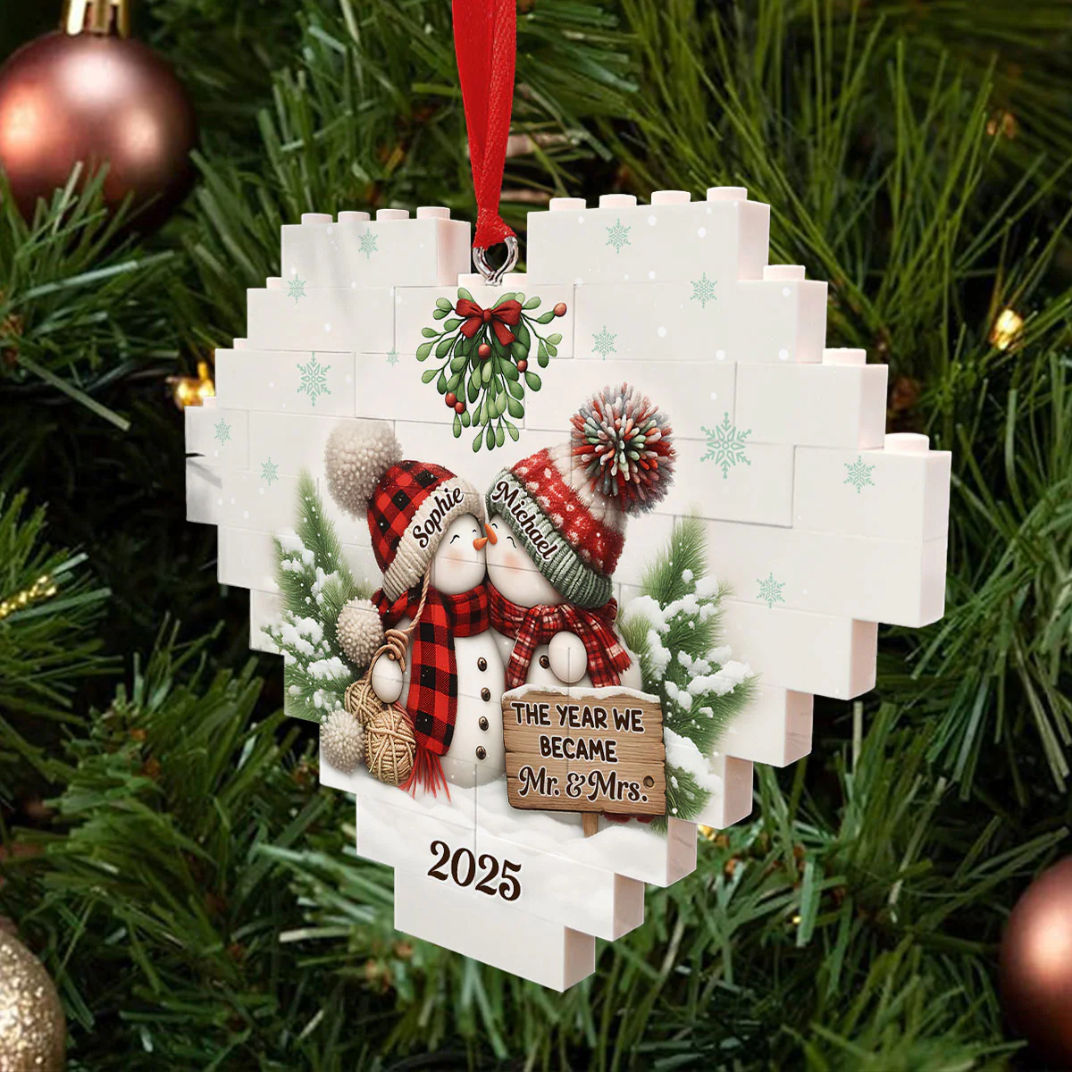Merry And Bright Together - Personalized Custom Heart Puzzle Ornament - Image 2