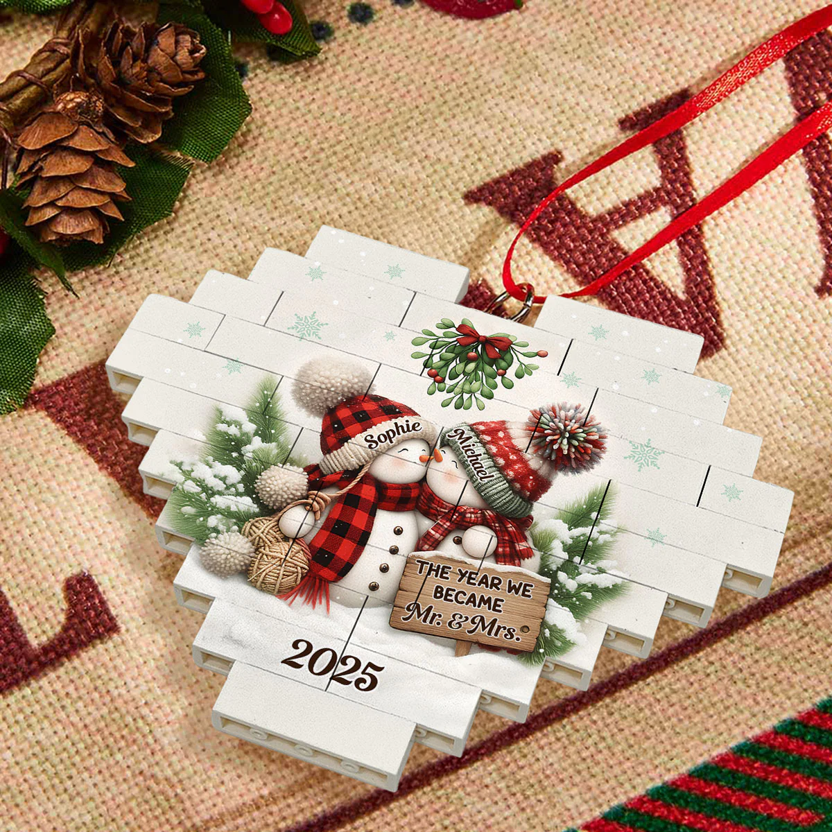 Merry And Bright Together - Personalized Custom Heart Puzzle Ornament - Image 3