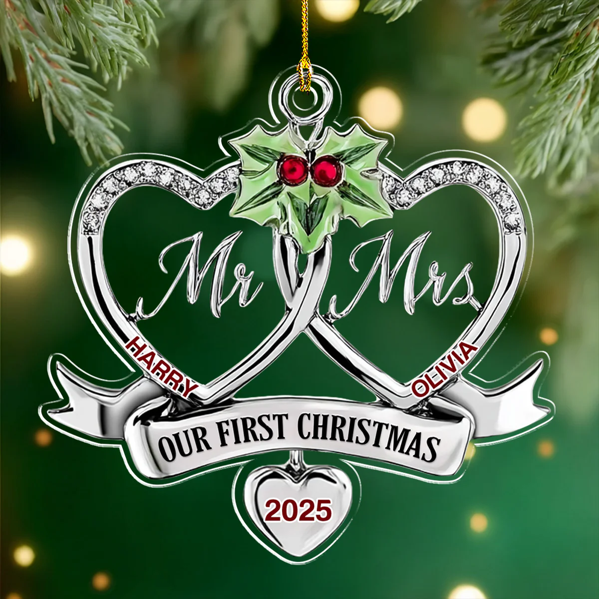 Merry And Married - Personalized Custom Acrylic Ornament - Image 2