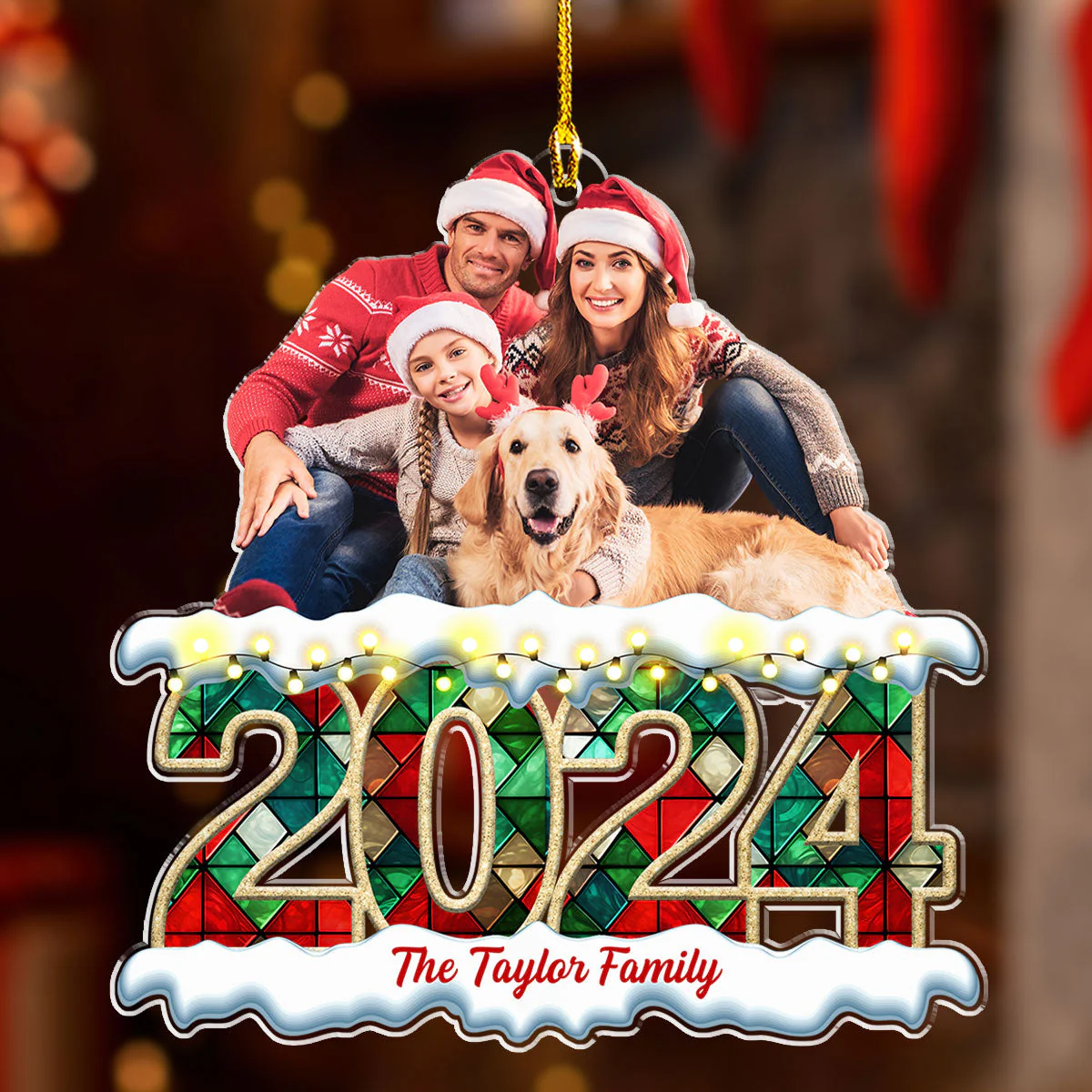 Merry Christmas Custom Photo Family - Personalized Custom Acrylic Ornament - Image 3