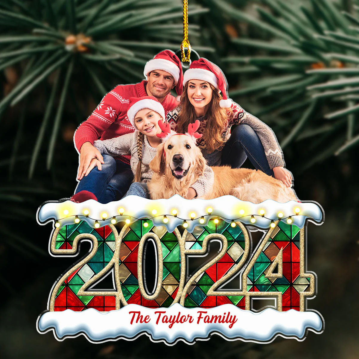 Merry Christmas Custom Photo Family - Personalized Custom Acrylic Ornament - Image 4
