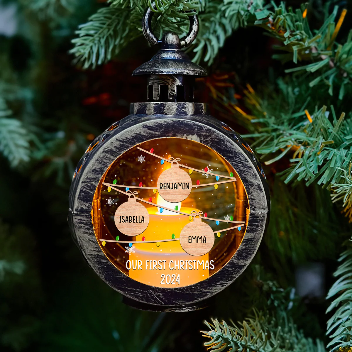 Merry Christmas Family - Personalized Custom Christmas Lantern - Image 2