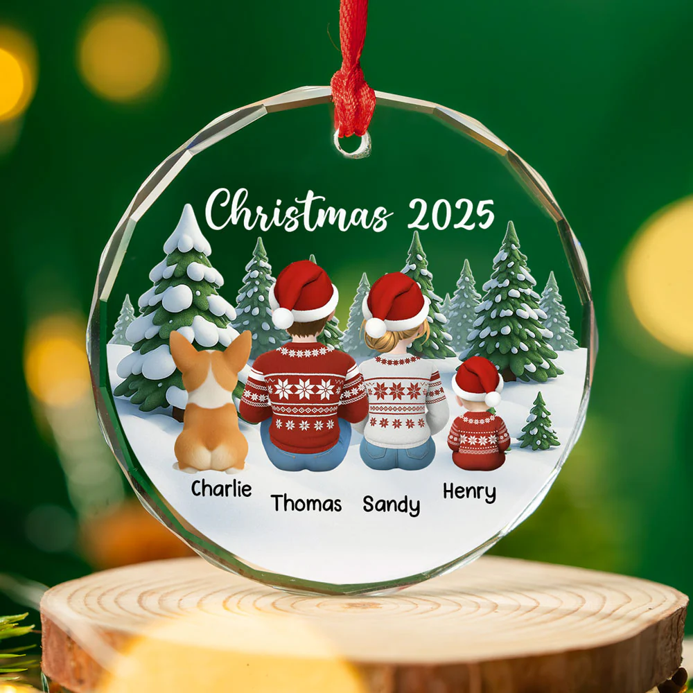 Merry Christmas Family & Pets - Personalized Custom Glass Ornament - Image 2
