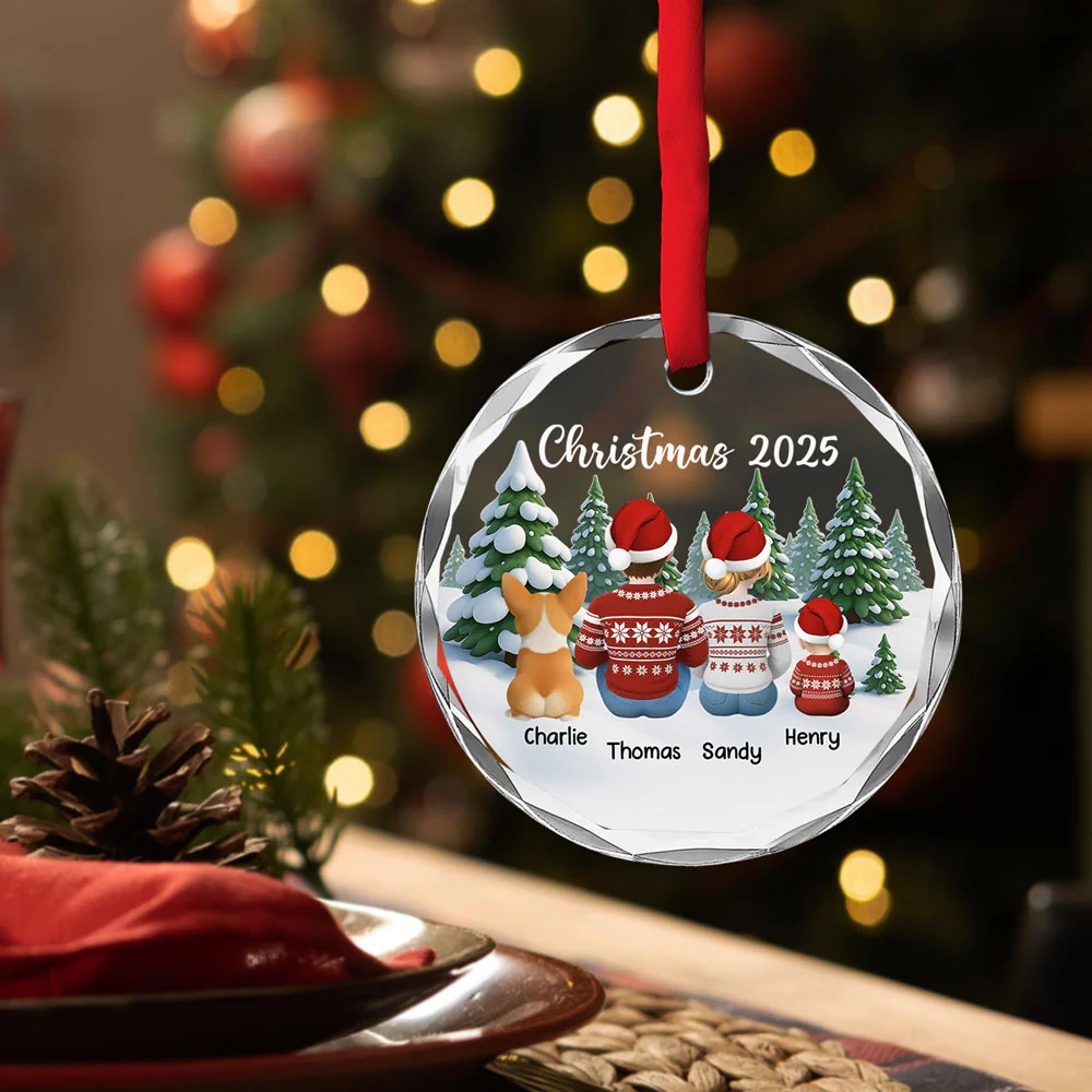 Merry Christmas Family & Pets - Personalized Custom Glass Ornament - Image 3