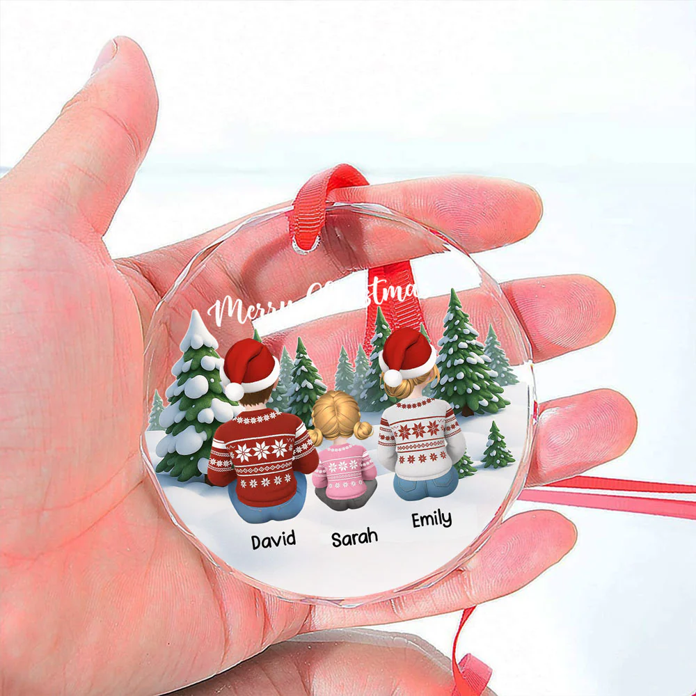 Merry Christmas Family & Pets - Personalized Custom Glass Ornament - Image 4