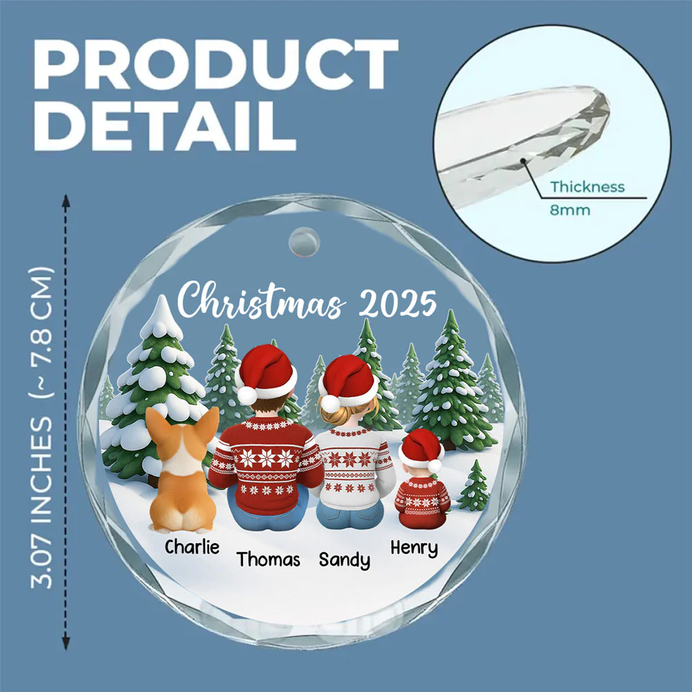 Merry Christmas Family & Pets - Personalized Custom Glass Ornament - Image 5