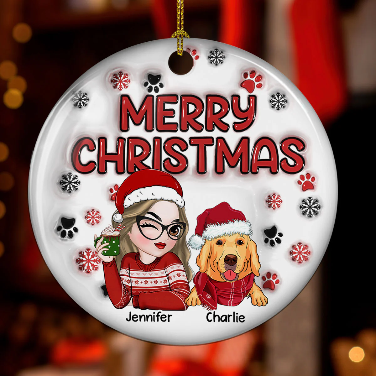 Merry Christmas Fur Mom - Personalized Custom 3D Inflated Effect Ceramic Ornament - Image 2