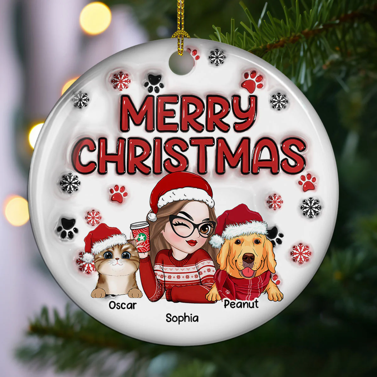 Merry Christmas Fur Mom - Personalized Custom 3D Inflated Effect Ceramic Ornament - Image 3