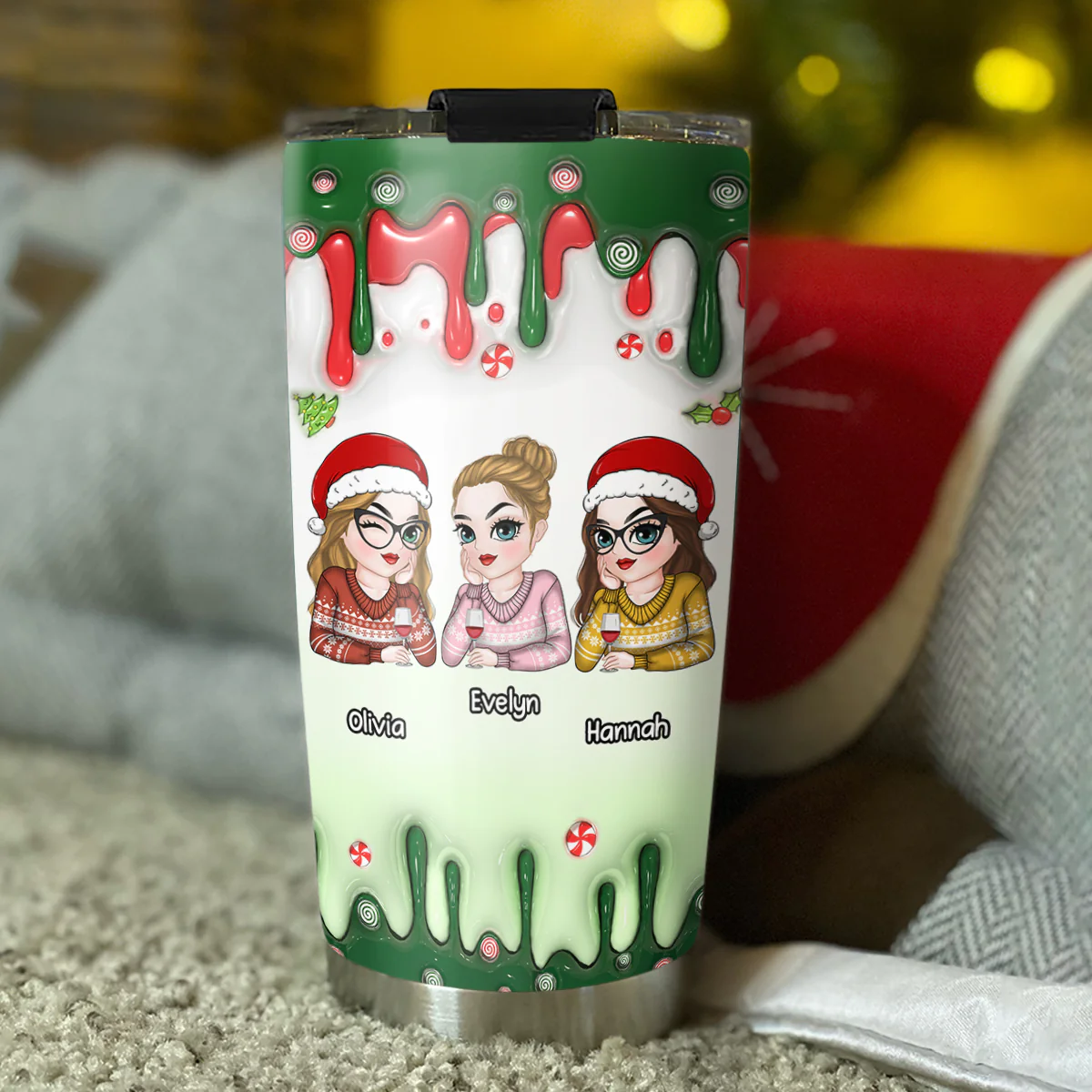 Merry Christmas My Bestie - Personalized Custom 3D Inflated Effect Tumbler - Image 4