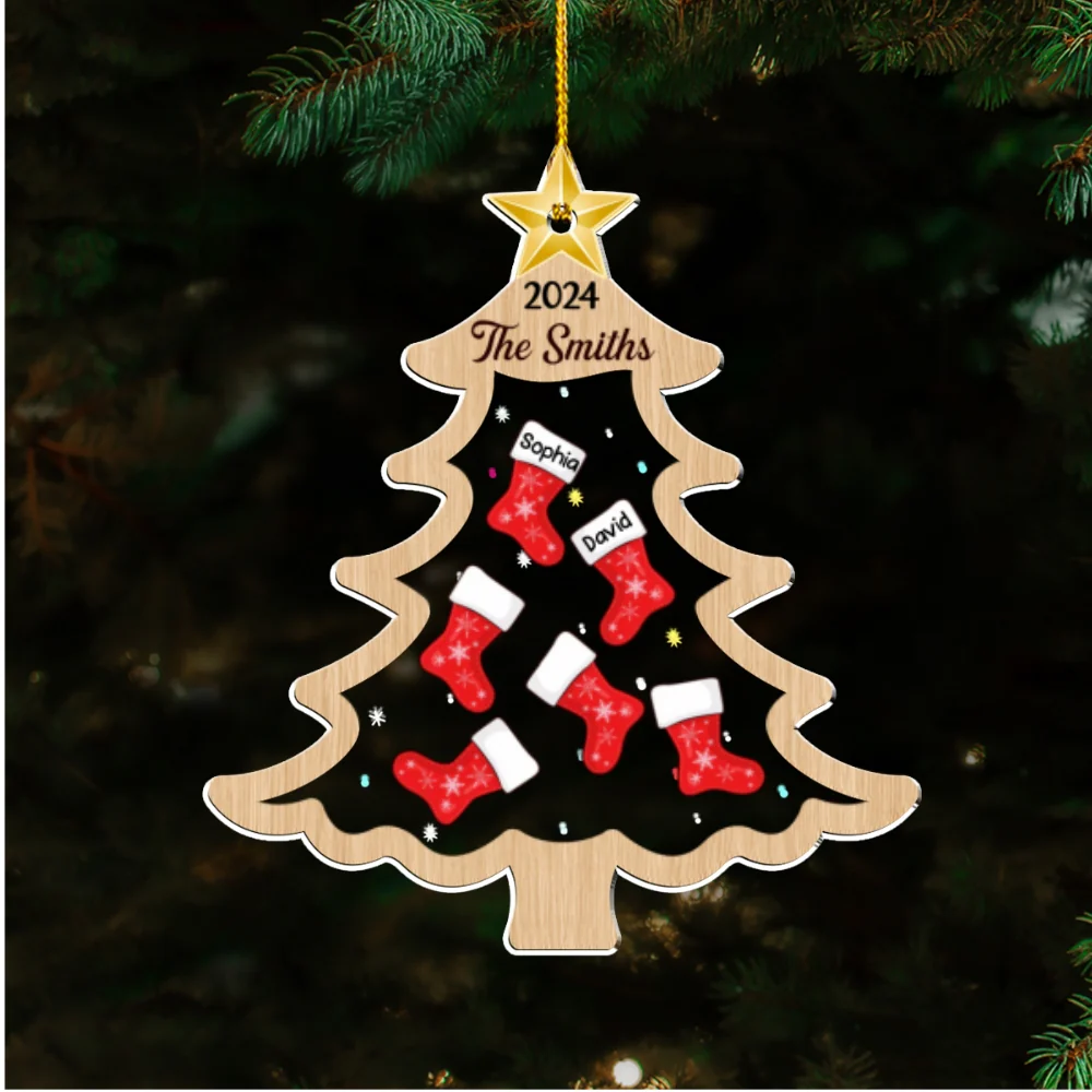 Merry Christmas Socking Family - Personalized Custom Acrylic Ornament - Image 6