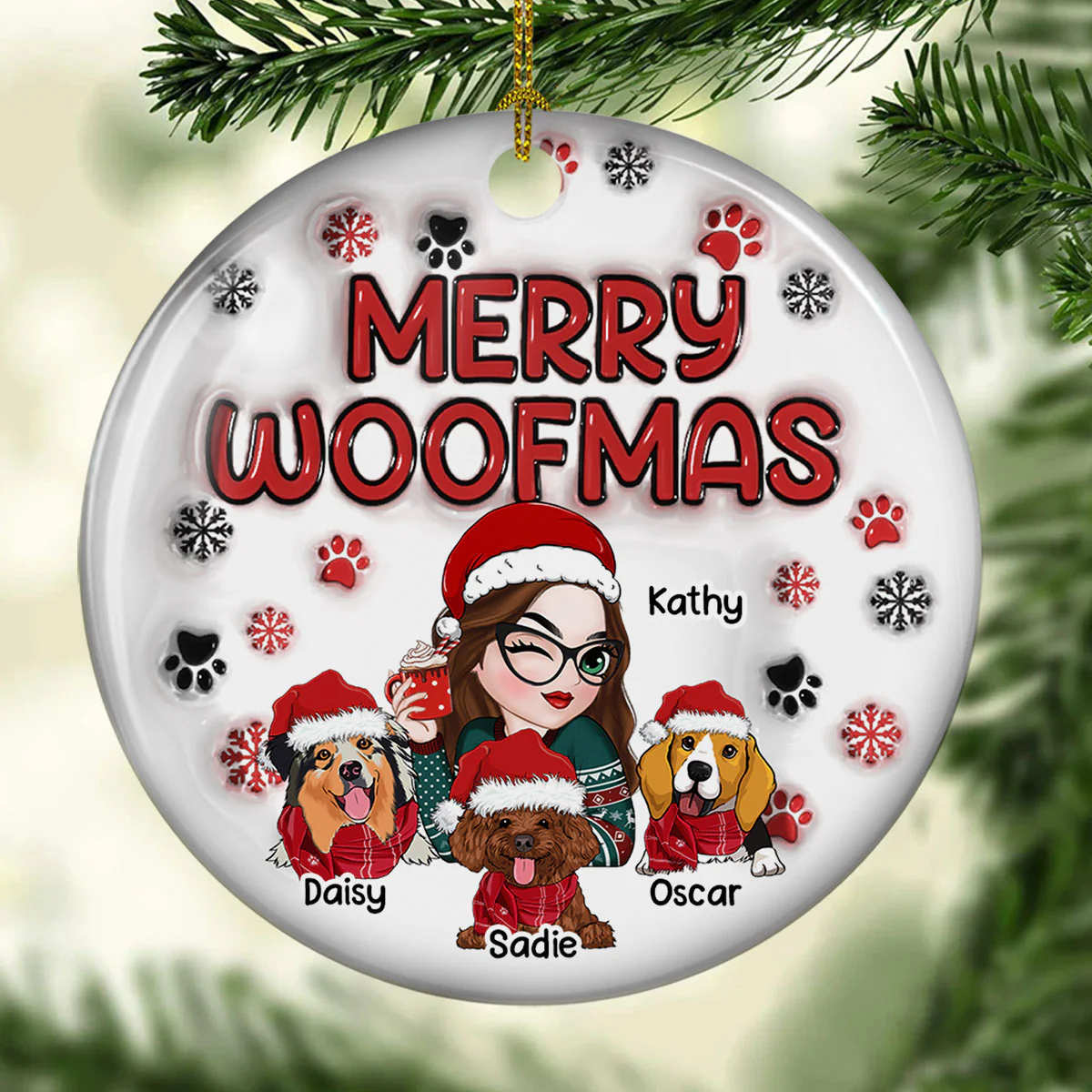 Merry Woofmas Dog Mom -  Personalized Custom 3D Inflated Effect Ceramic Ornament - Image 4