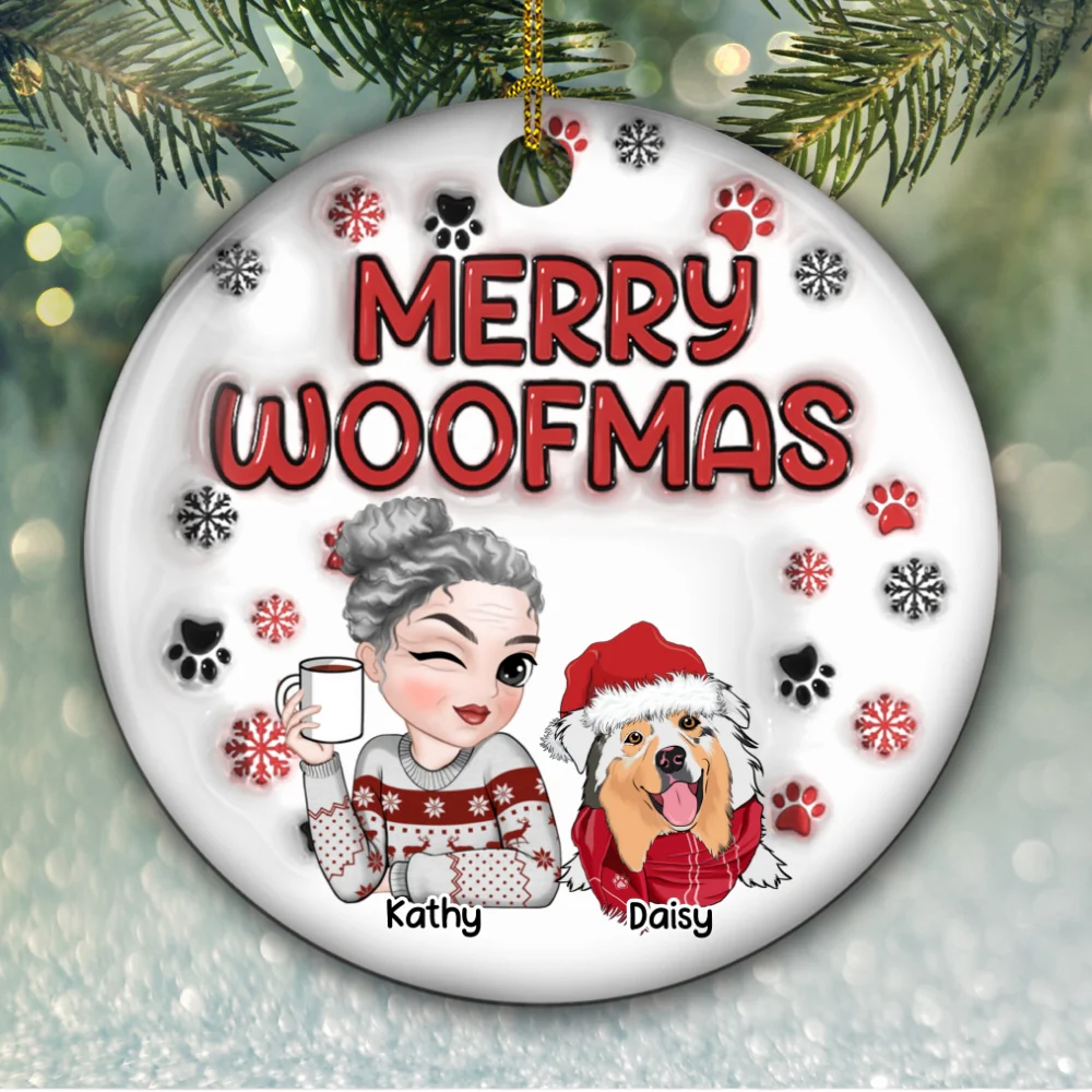Merry Woofmas Dog Mom -  Personalized Custom 3D Inflated Effect Ceramic Ornament - Image 5