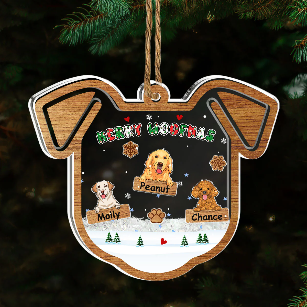 Merry Woofmas Ver 2 - Personalized Custom Acrylic Shaker Ornament - Image 2