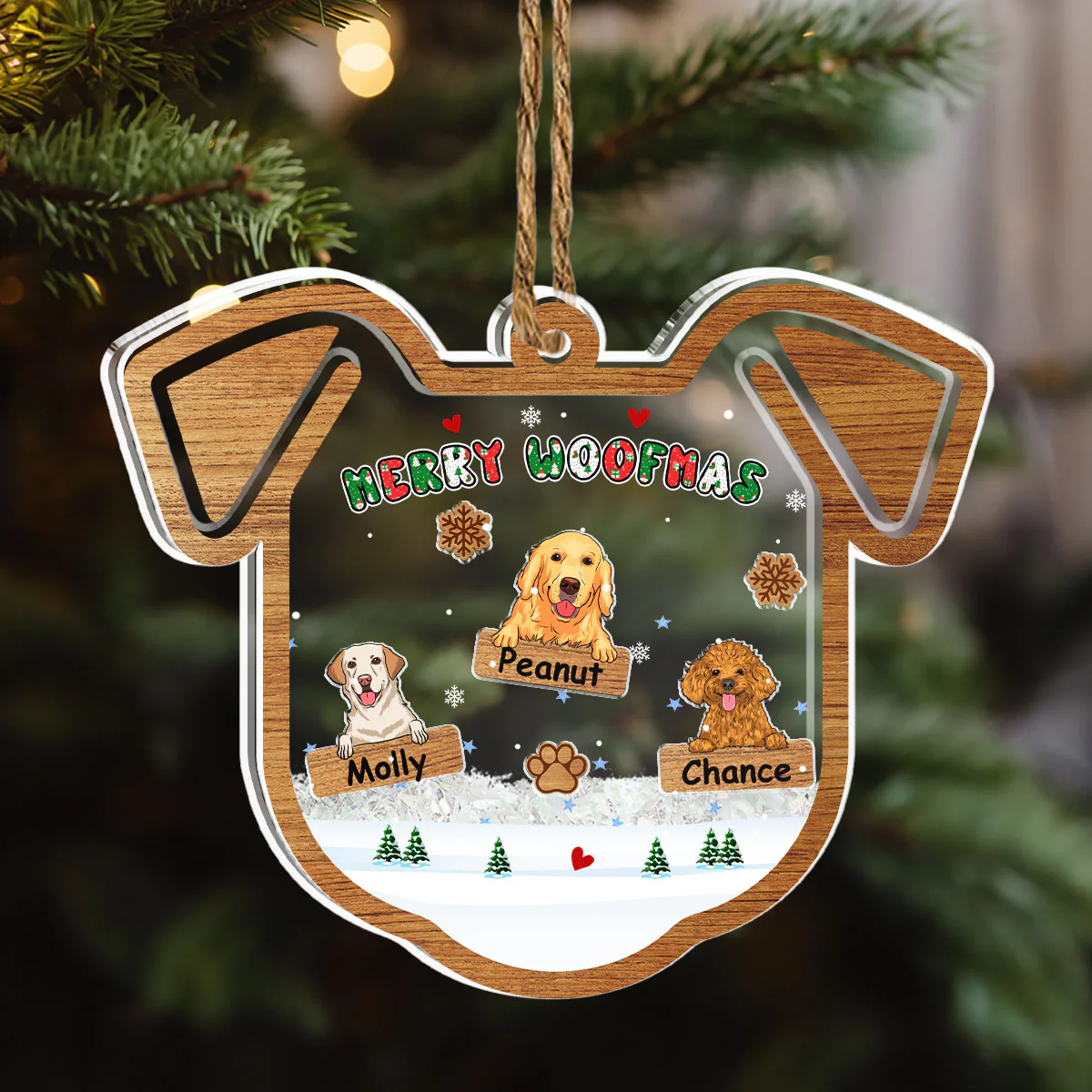 Merry Woofmas Ver 2 - Personalized Custom Acrylic Shaker Ornament - Image 3