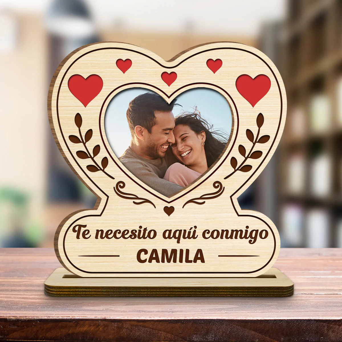 Mi Corazón Mi Lugar - Placa de Madera Personalizada de 2 Capas con Base Plana - Image 4