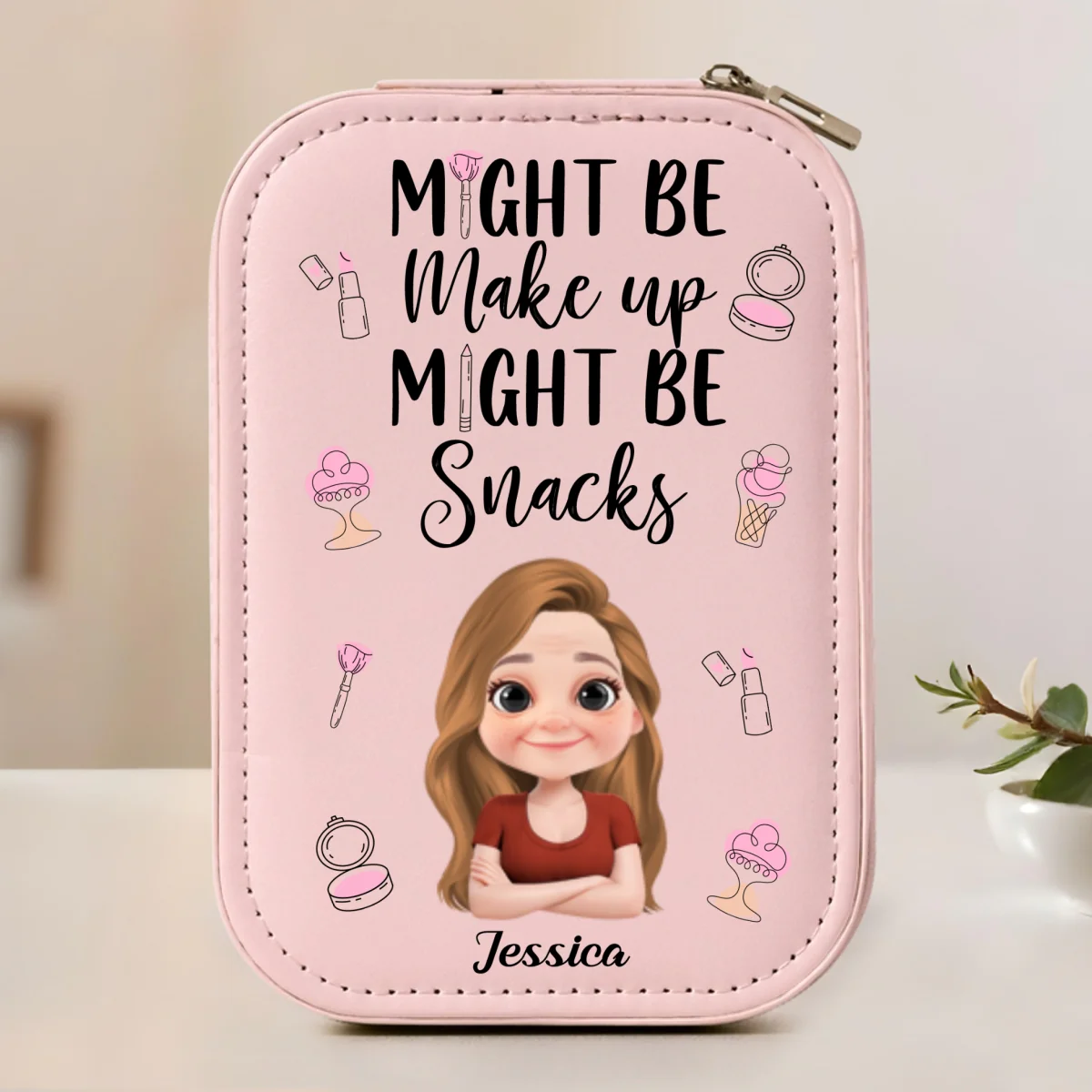 Might Be Make Up Might Be Snacks - Personalized Custom Jewelry Box With LED Mirror - Image 10