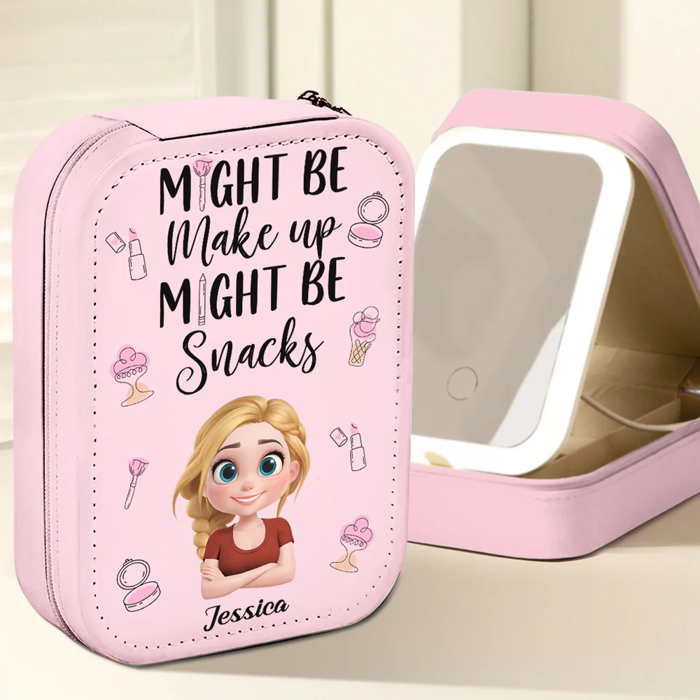 Might Be Make Up Might Be Snacks - Personalized Custom Jewelry Box With LED Mirror - Image 7