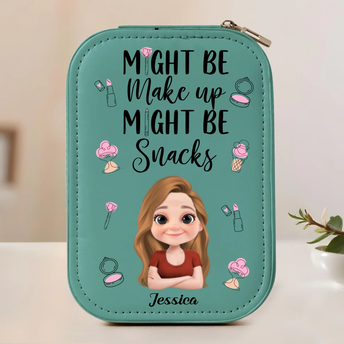 Might Be Make Up Might Be Snacks - Personalized Custom Jewelry Box With LED Mirror - Image 9