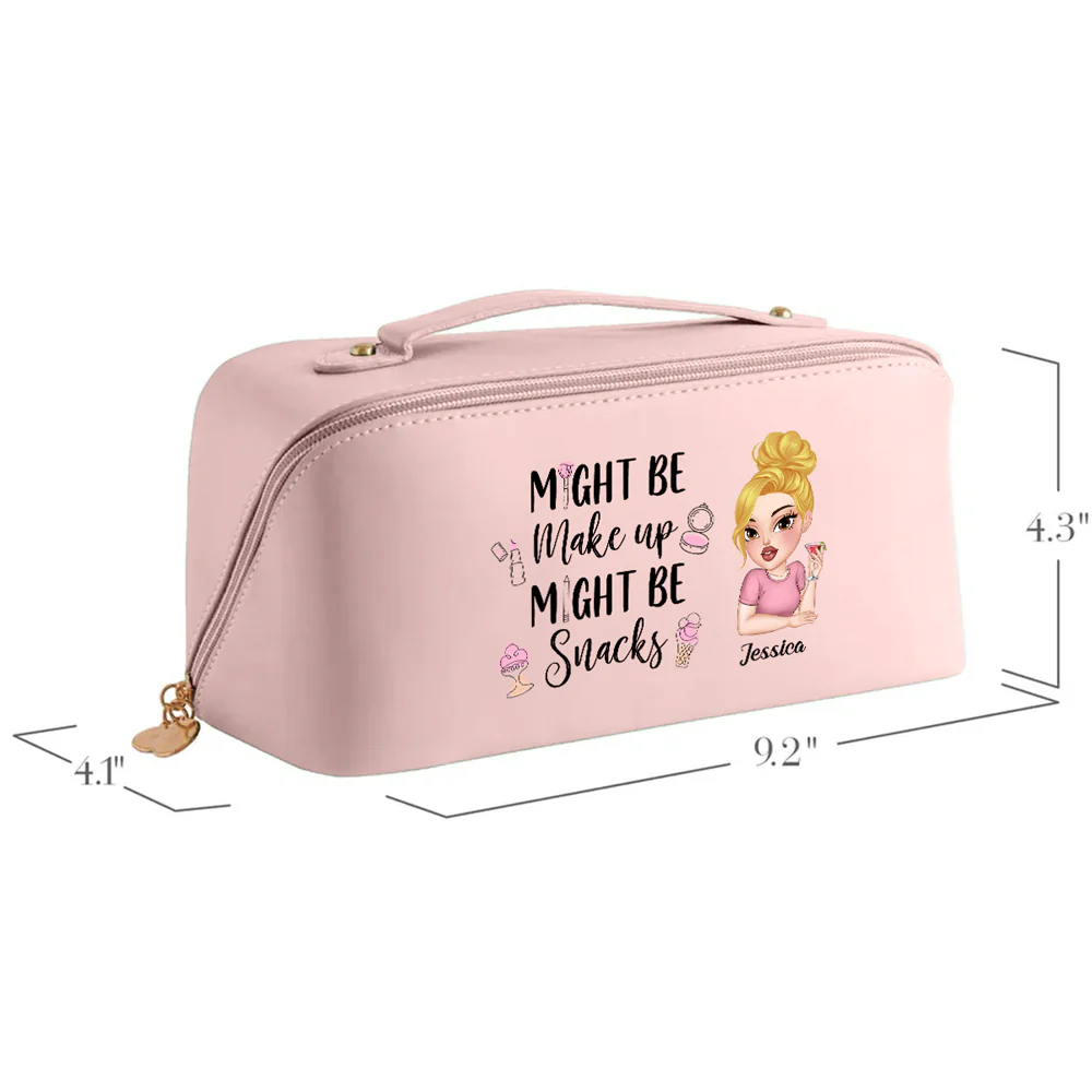 Might Be Make Up Might Be Snacks - Personalized Custom Leather Makeup Bag - Image 5