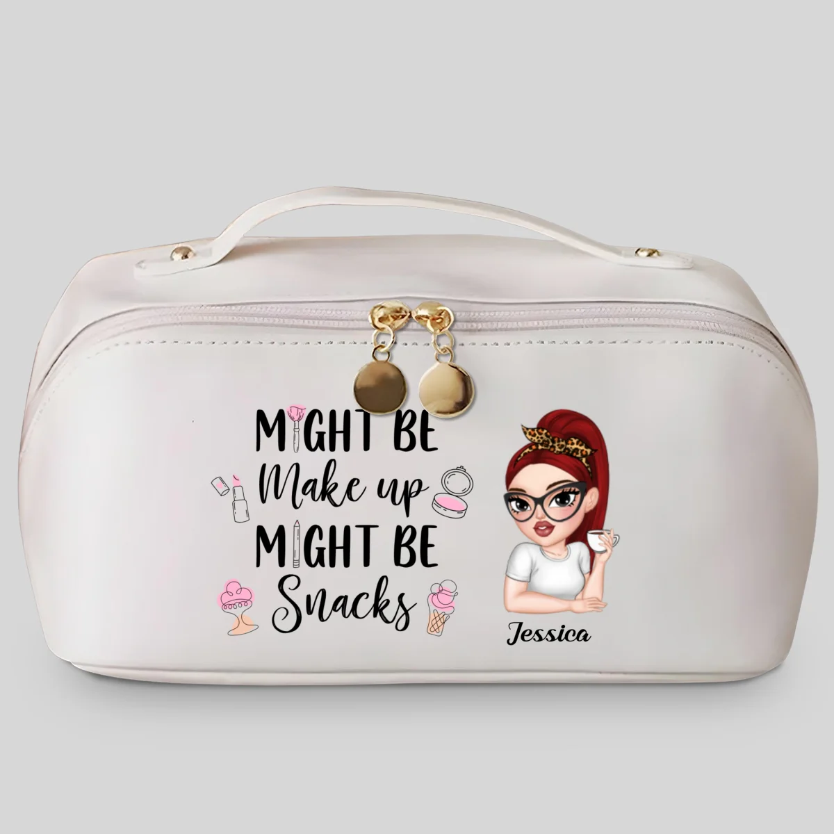 Might Be Make Up Might Be Snacks - Personalized Custom Leather Makeup Bag - Image 7