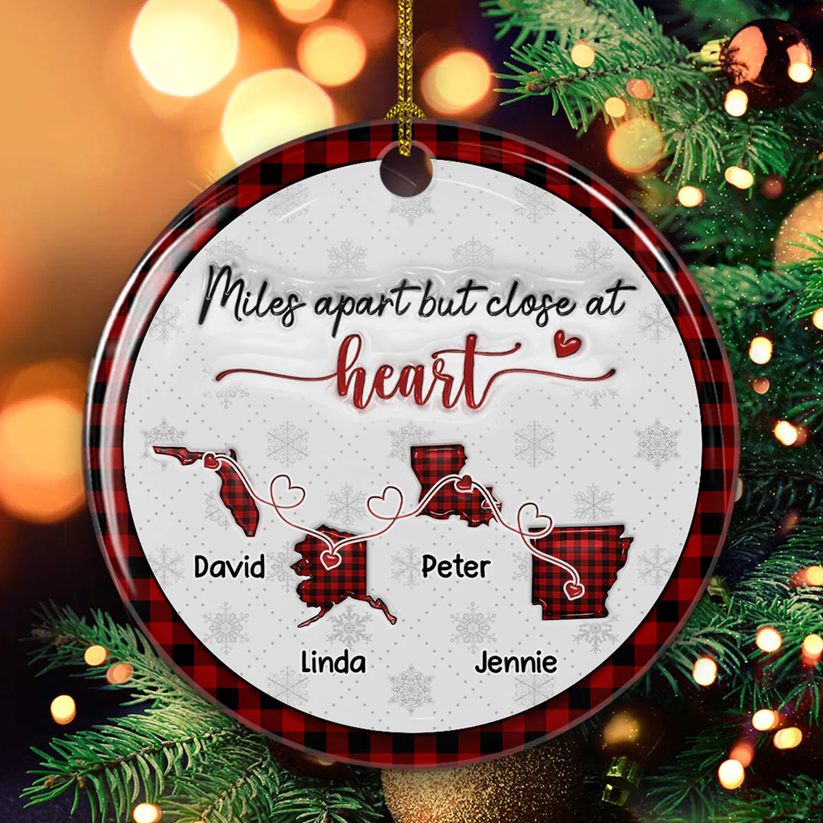 Miles Apart But Close At Heart - Personalized Custom 3D Inflated Effect Ceramic Ornament - Image 4