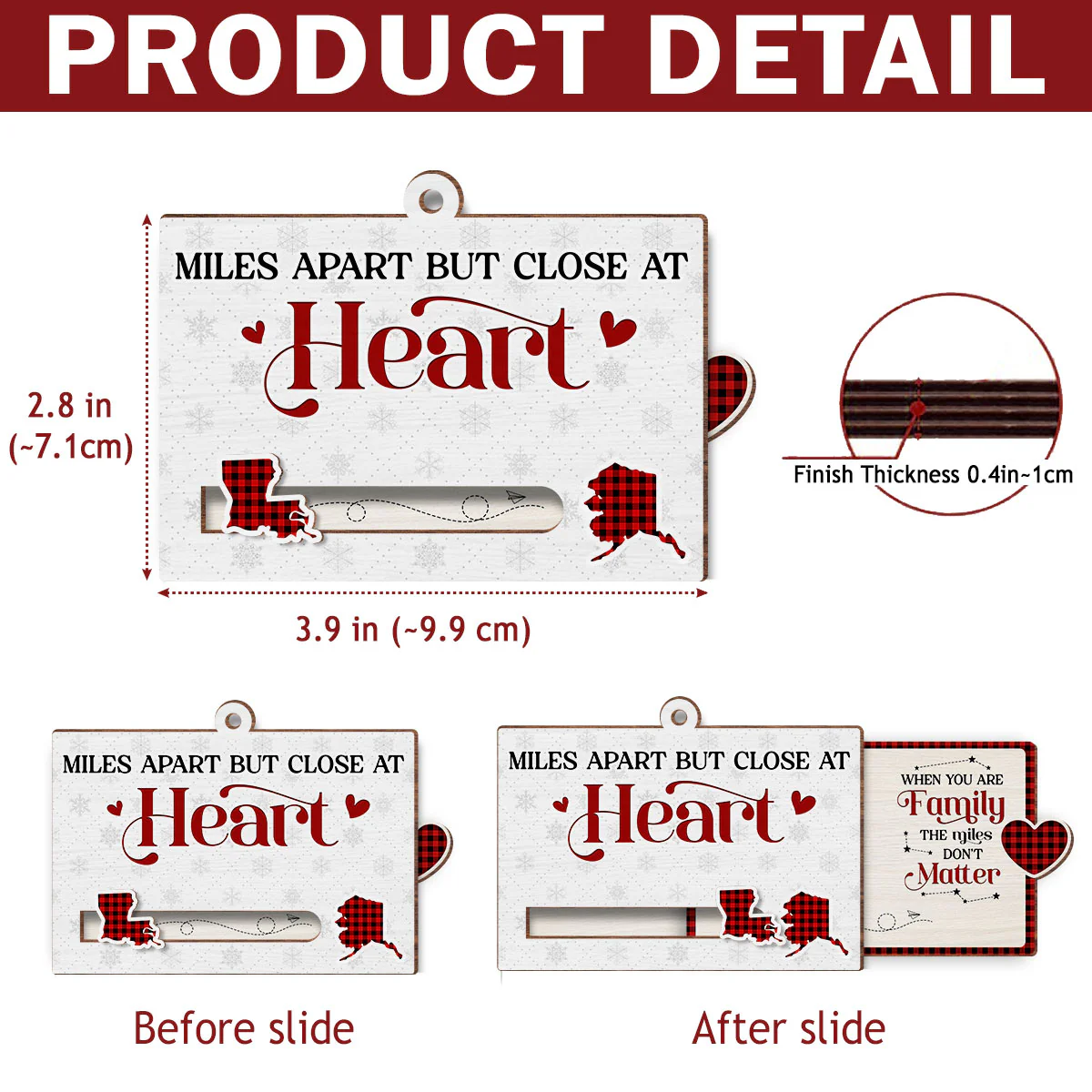 Miles Apart But Close At Heart - Personalized Custom Slide Ornament - Image 6