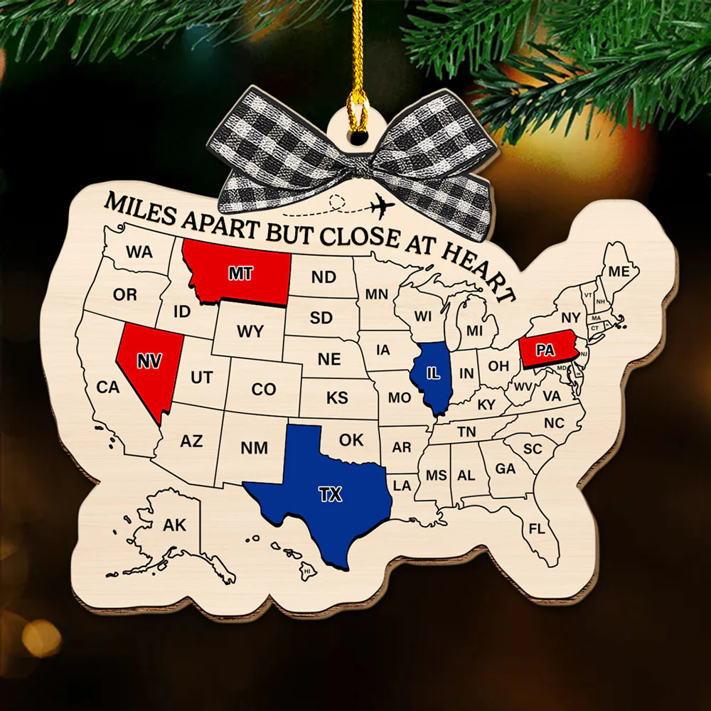 Miles Apart But Close At Heart US States - Personalized Custom Wood Ornament - Image 2