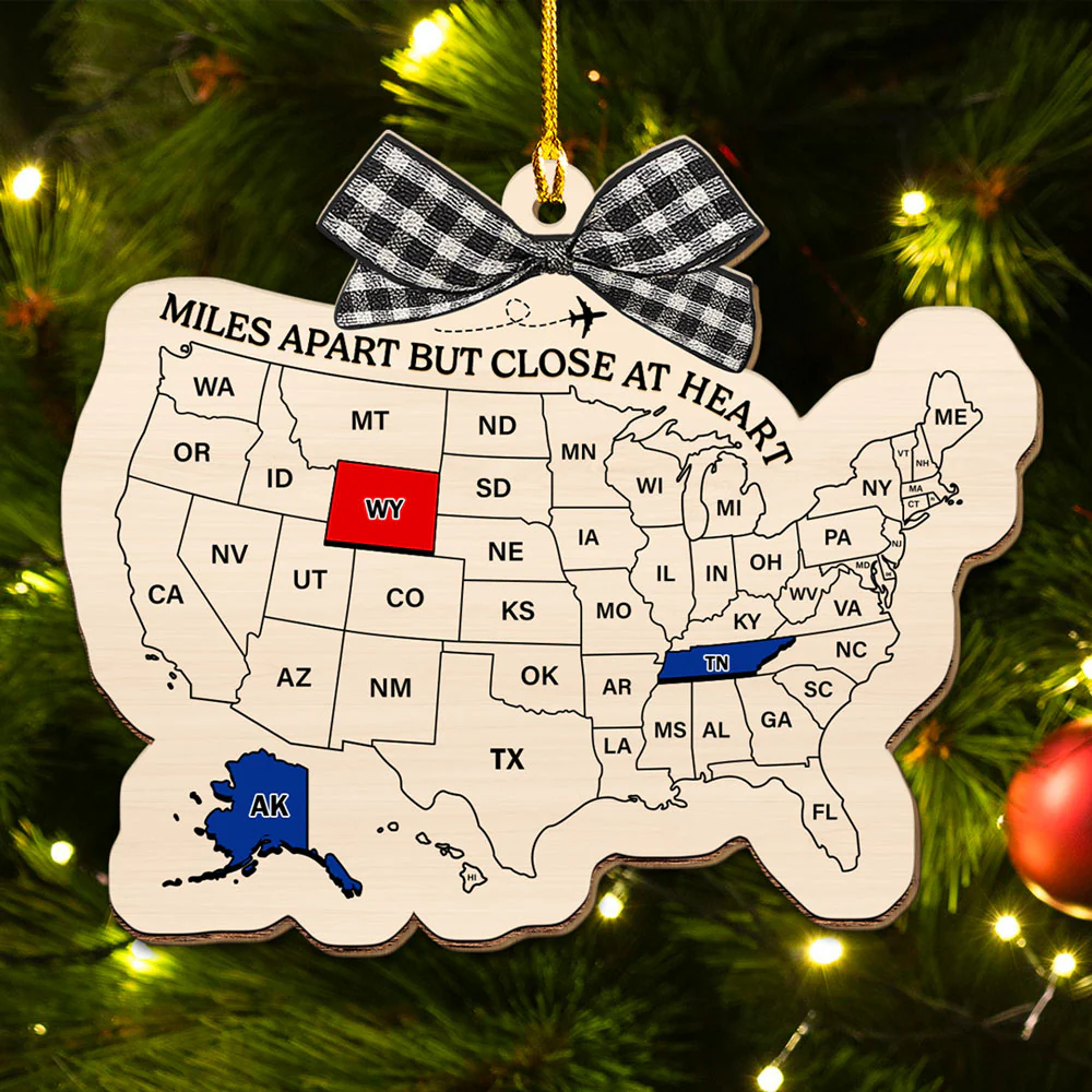 Miles Apart But Close At Heart US States - Personalized Custom Wood Ornament - Image 3