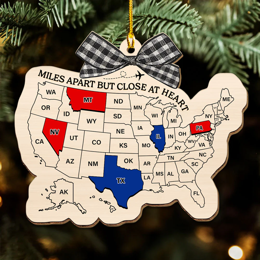 Miles Apart But Close At Heart US States - Personalized Custom Wood Ornament - Image 4
