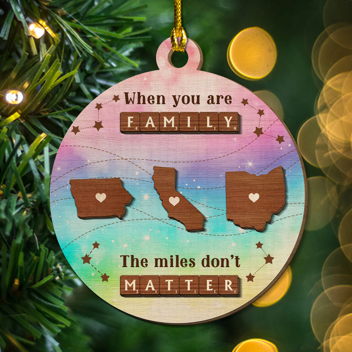 Miles Apart, But Hearts Always Together - Personalized Custom Freeshape 2-Layered Wood Ornament - Image 3